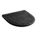 A black vinyl seat cushion on a Lancaster Table & Seating mahogany wood bar stool.