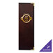 A brown leather H. Risch, Inc. wine menu cover with gold trim and a logo.