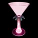 A pink plastic martini glass with a palm tree stem and base with a pink LED light.