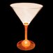 A close up of a 10 oz. plastic martini glass with an orange LED light inside it.