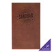 A brown leather H. Risch, Inc. menu cover with black text and logo with lines in the center.