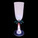 A customizable plastic champagne glass with a palm tree base and a purple LED light.