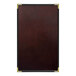 A close-up of a brown leather H. Risch, Inc. Wine Tuxedo Menu Cover.