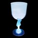 A close-up of a clear plastic guitar stem goblet with a blue LED light inside.