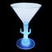 A clear plastic martini cup with a blue cactus stem light.