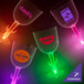 A group of 14 oz. plastic wine glasses with cactus stems, each with a different colored LED light.