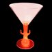 A pink plastic martini glass with a cactus shaped stem and a red LED light.