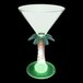 A white plastic martini glass with a green palm tree stem and a green LED light.