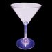 A customizable plastic martini glass with a purple stem and a blue base with a purple LED light.