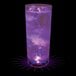 A customizable plastic cup with a purple LED light inside filled with purple liquid and ice.