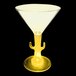 A yellow cactus shaped martini glass with a handle.