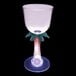A clear plastic wine cup with a palm tree stem and a purple LED light.