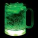 A customizable green plastic mug with green LED light filled with water and ice.