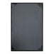 A black rectangular menu cover with black picture corners.