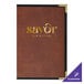 A brown leather H. Risch, Inc. menu cover with gold text.