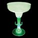 A customizable plastic margarita bowl with a cactus shaped stem and a green LED light.