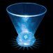 A customizable blue plastic stemless martini cup with a blue light inside.