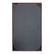 A brown tuxedo leather menu cover with brown corners.