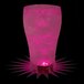 A close up of a 12 oz. plastic soda cup with ice and a pink LED light inside.