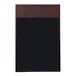 A black menu board with a brown leather frame.