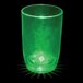 A green customizable plastic stemless wine cup with a green LED light.