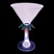 A customizable plastic martini glass with a palm tree stem and a purple LED light.