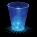 A customizable blue plastic shot cup with a blue LED light inside.