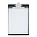 A Saunders black aluminum clipboard with a white and black clip.