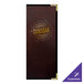 A brown leather H. Risch menu cover with gold text reading "Salabar" on the counter of a bar.