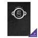 A black H. Risch Tuxedo leather menu cover with picture corners on a counter with a black and white menu and a silver restaurant logo.