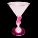 A 7 oz. pink plastic martini glass with a guitar shaped stem.