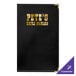 A black H. Risch, Inc. Tuxedo leather menu cover on a counter.