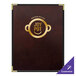 A brown leather H. Risch, Inc. menu cover with a gold logo on it.