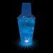 A customizable plastic cocktail shaker with a blue LED light on top filled with ice.