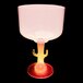 A pink plastic margarita cup with a cactus stem and a red LED light.