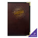 A brown leather H. Risch, Inc. wine menu cover with gold text.