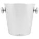 A silver stainless steel wine bucket with handles.