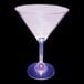 A customizable plastic martini glass with a purple stem and a blue LED light.