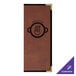 A brown leather H. Risch, Inc. menu cover with a pot logo.