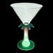 A clear plastic martini glass with a palm tree stem and a green LED light.