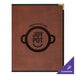 A brown leather customizable H. Risch, Inc. menu cover.