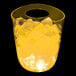 A yellow plastic champagne bucket with ice inside.