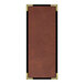 A rectangular brown leather menu cover with black trim.