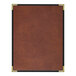 A brown leather menu cover with a black border.
