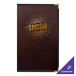 A brown leather H. Risch, Inc. menu cover with a logo.