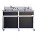 A black Monsam portable commercial sink with four deep basins.