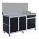 A black and silver rectangular Monsam food service cart with wheels.