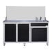 A black Monsam food service cart with a sink and white frame.