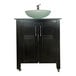 A black cabinet with a frost glass sink bowl.