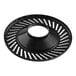 A black circular plastic strainer with holes.